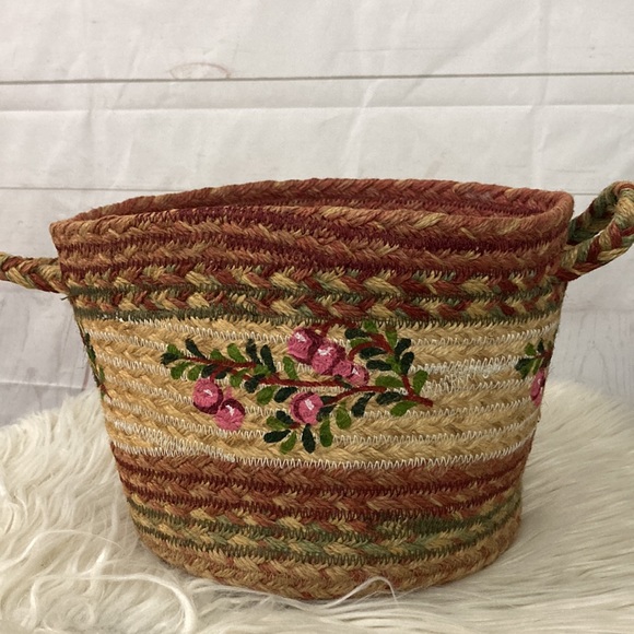 Jute Braided Cranberry Utility Basket Braided Handles - Picture 4 of 9